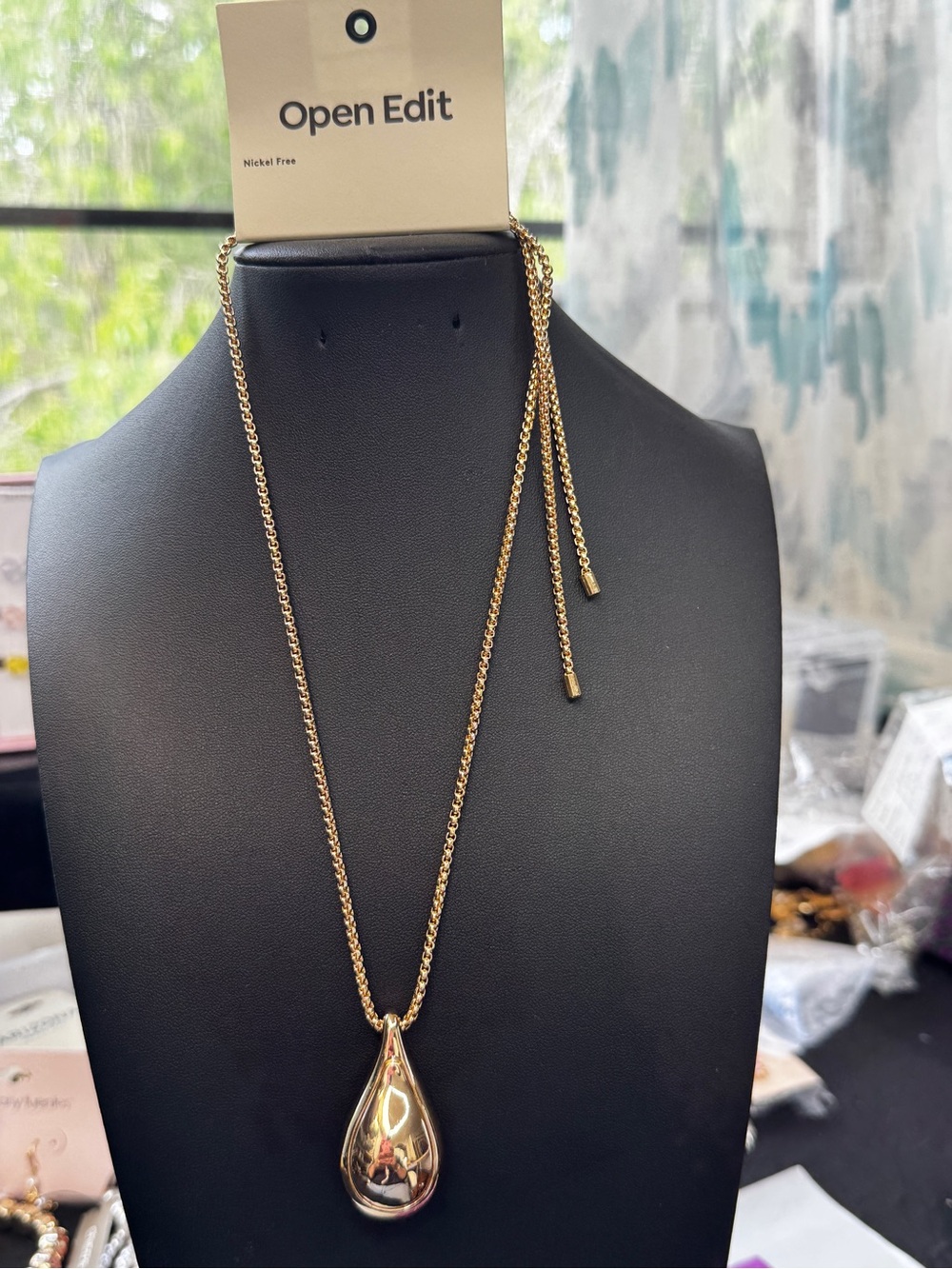 Nordstrom Open Edit Gold Teardrop Long Pendant Necklace